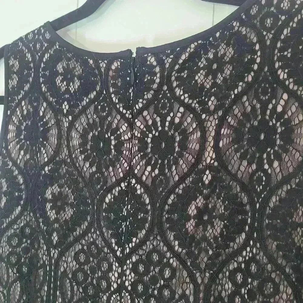 LOFT black Lace A line Dress Lined Sleeveless Lightweight Size 14 - Picture 7 of 10